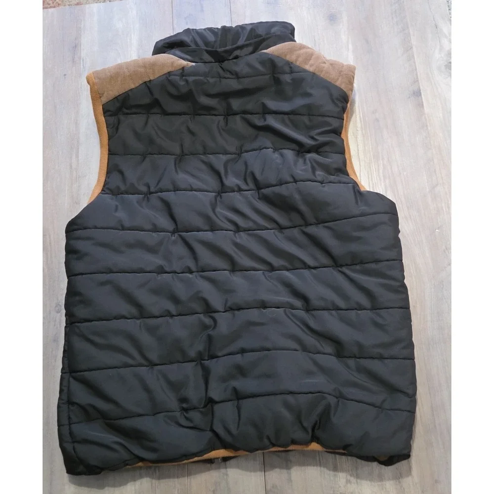 Calliar Black & Brown Puffer Vest Full Zip With Plaid Lining Men XL